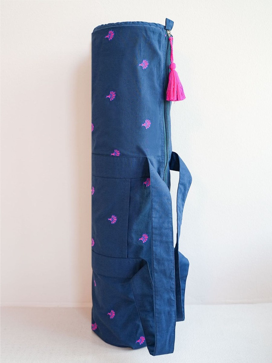 Taschen Nimo With Love | Yogamatten-Tasche, Ginkgo-Stickerei Auf Marineblau