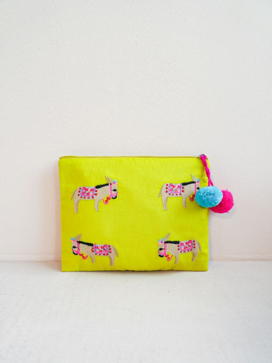 Taschen Nimo With Love | Ortiga-Tasche Esel-Stickerei Auf Limetten-Jacquard