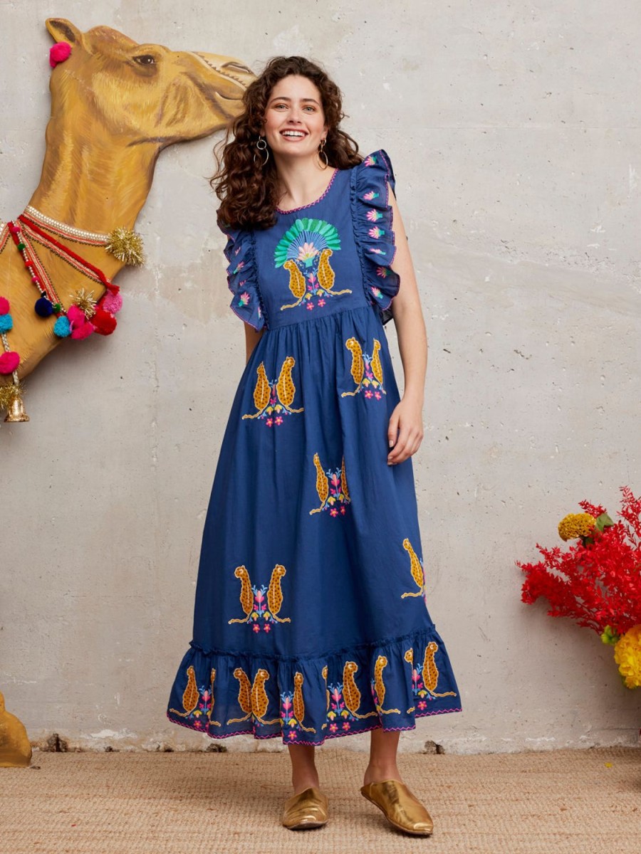 Kleidung Nimo With Love | Perilla-Kleid Mit Leo-Stickerei Auf Marineblau