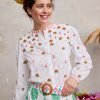 Kleidung Nimo With Love | Cicely-Bluse Mit Lotusblumen-Stickerei Auf Weisem Jacquard