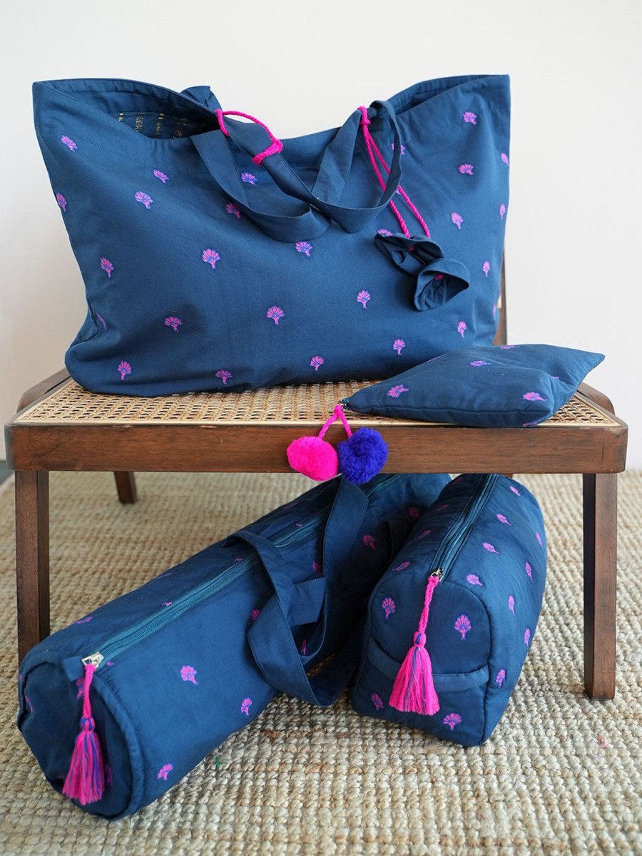 Taschen Nimo With Love | Asti Bag Ginkgo-Stickerei Auf Marineblau