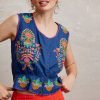 Kleidung Nimo With Love | Angelica-Bluse Mit Goldener Blumenstickerei Auf Marineblau