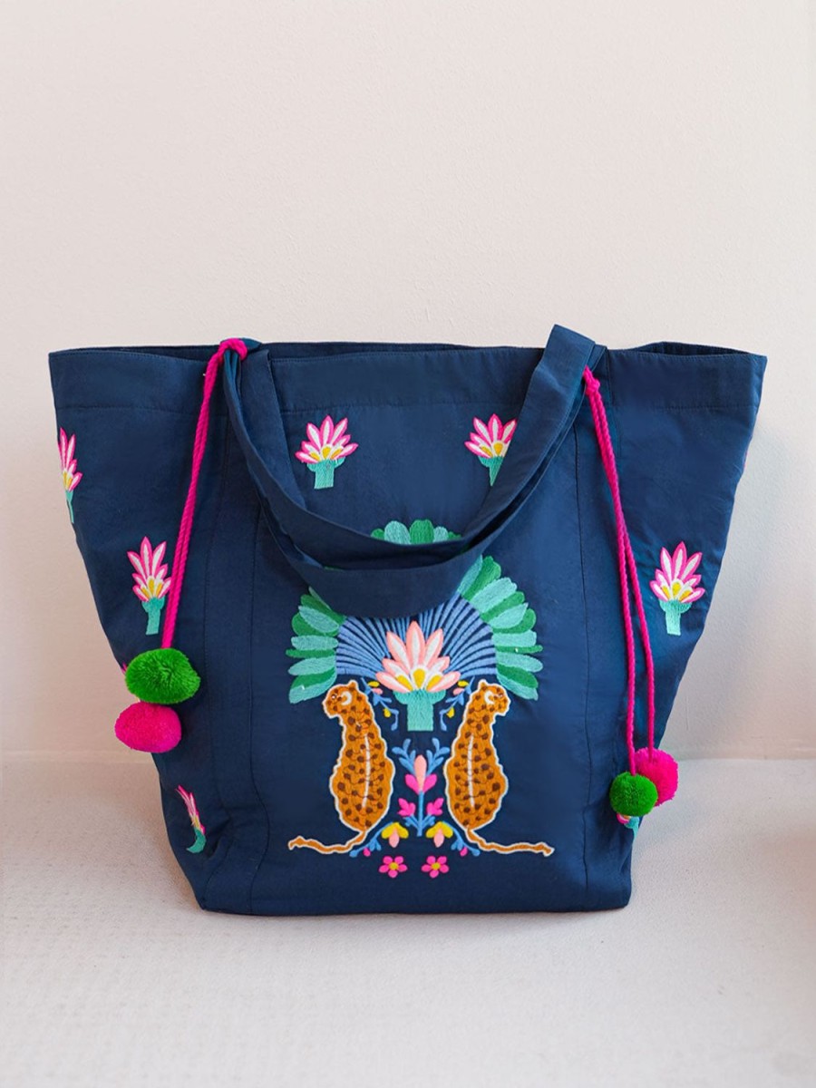 Taschen Nimo With Love | Udine-Tasche Mit Leo-Stickerei Auf Marineblau