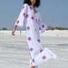 Kleidung Nimo With Love | Blauer Opal-Kaftan Mit Funky-Blumenstickerei Auf Weis