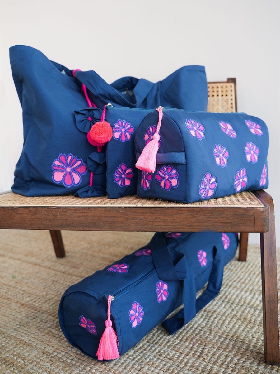 Taschen Nimo With Love | Asti Bag Funky Blumenstickerei Auf Marineblau