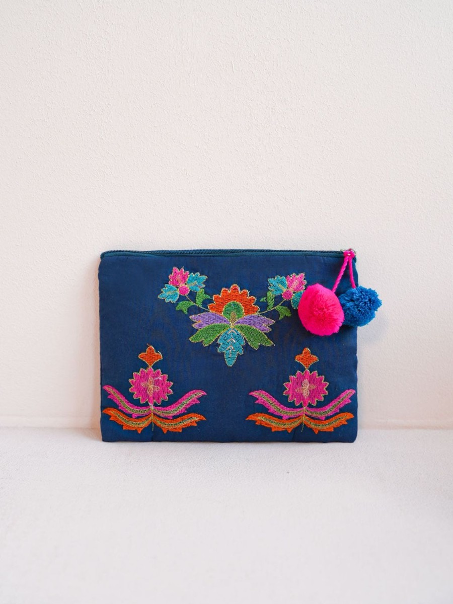 Taschen Nimo With Love | Ortiga-Tasche Mit Goldener Blumenstickerei Auf Marineblau